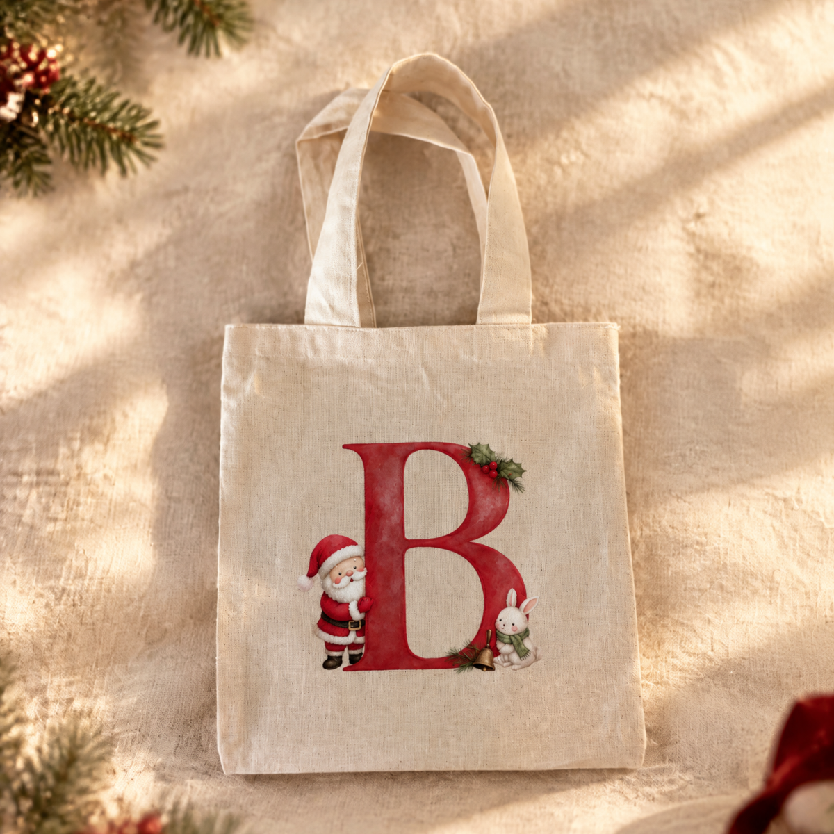 Personalised Christmas Letter Tote Bag | Initial Santa Gift Bag | A-Z Christmas Eve Bag, Stocking Alternative