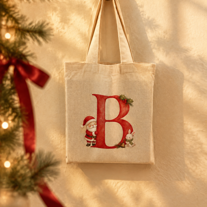 Personalised Christmas Letter Tote Bag | Initial Santa Gift Bag | A-Z Christmas Eve Bag, Stocking Alternative