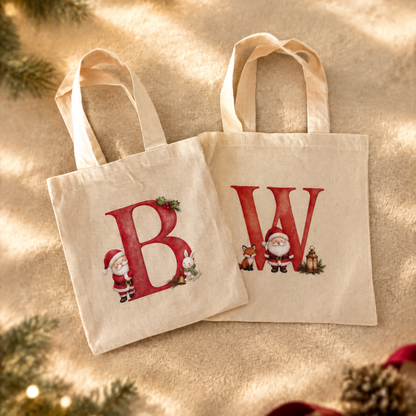 Personalised Christmas Letter Tote Bag | Initial Santa Gift Bag | A-Z Christmas Eve Bag, Stocking Alternative
